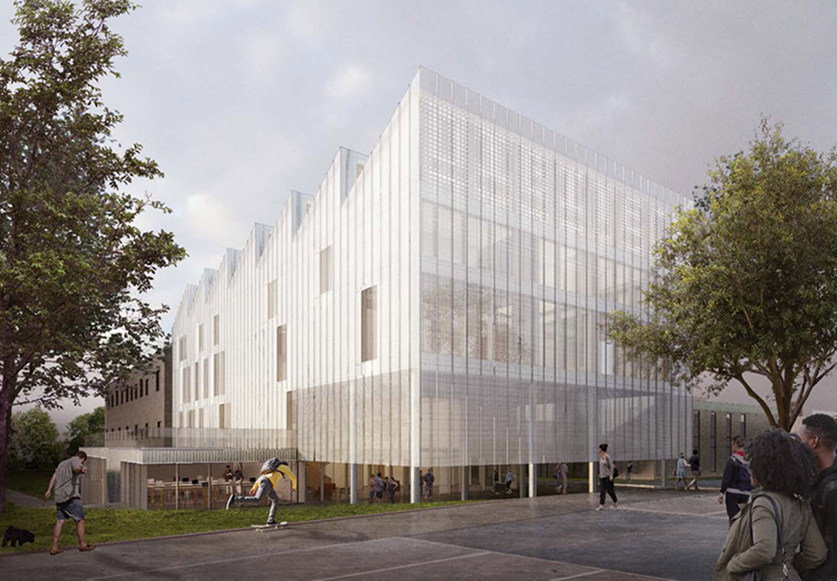 View of the South and East sides of new Digi Tech Factory Credit Coffey Architects