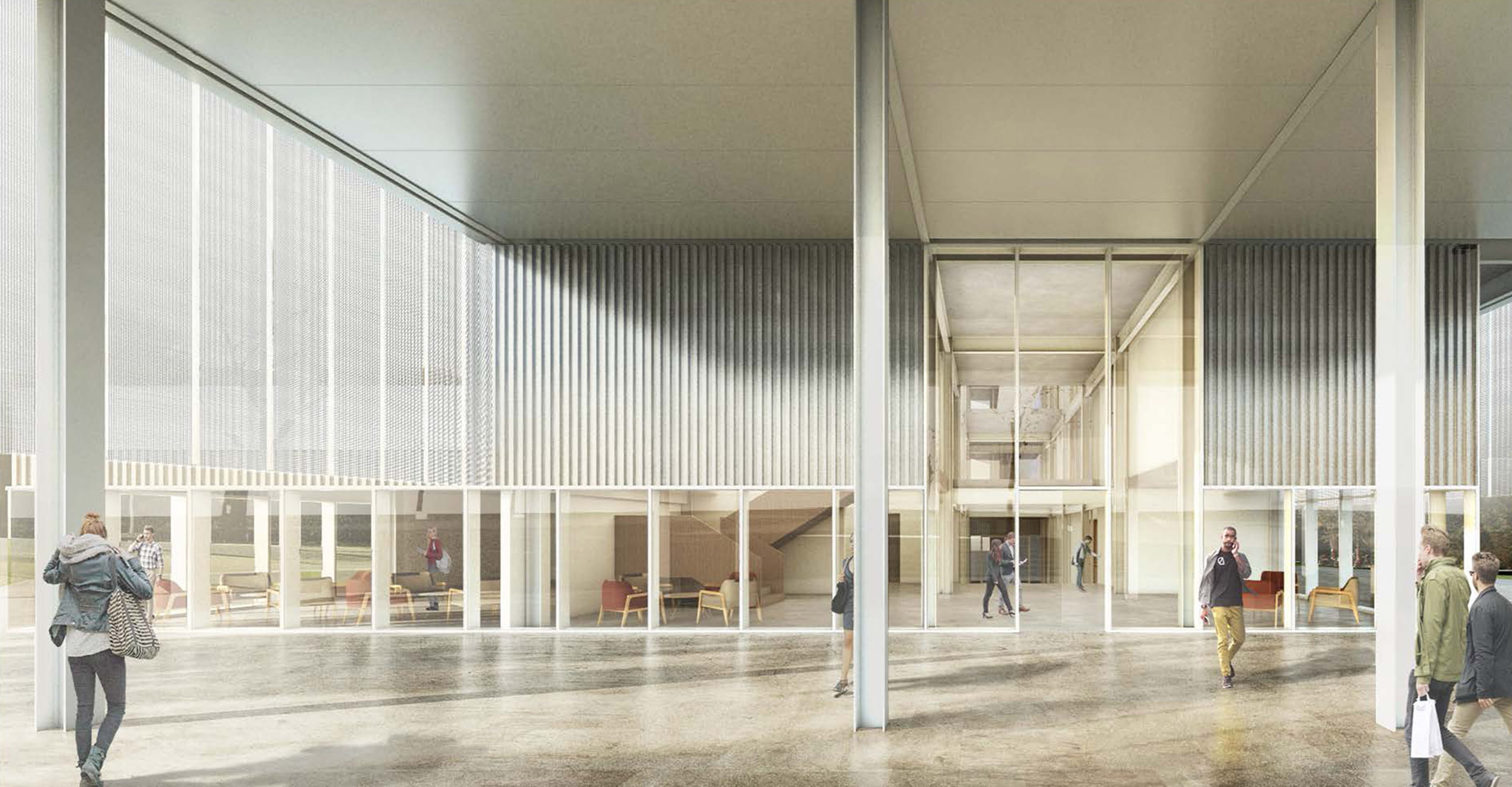 View of the reception area to the Digi Tech Factory Credit Coffey Architects