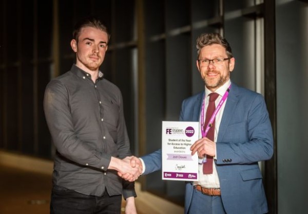 Josh Dawes being presented with the Student of the Year for Access to Higher Education award at our Further Education Awards.