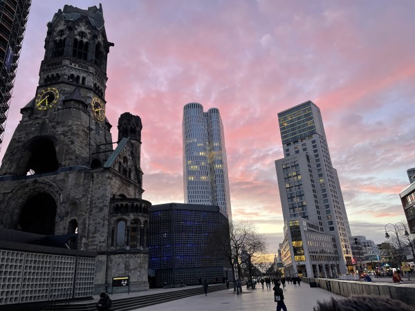 Kaiser Wilhelm Memorial Church, damaged in bombing of 1943. Now a memorial site. 