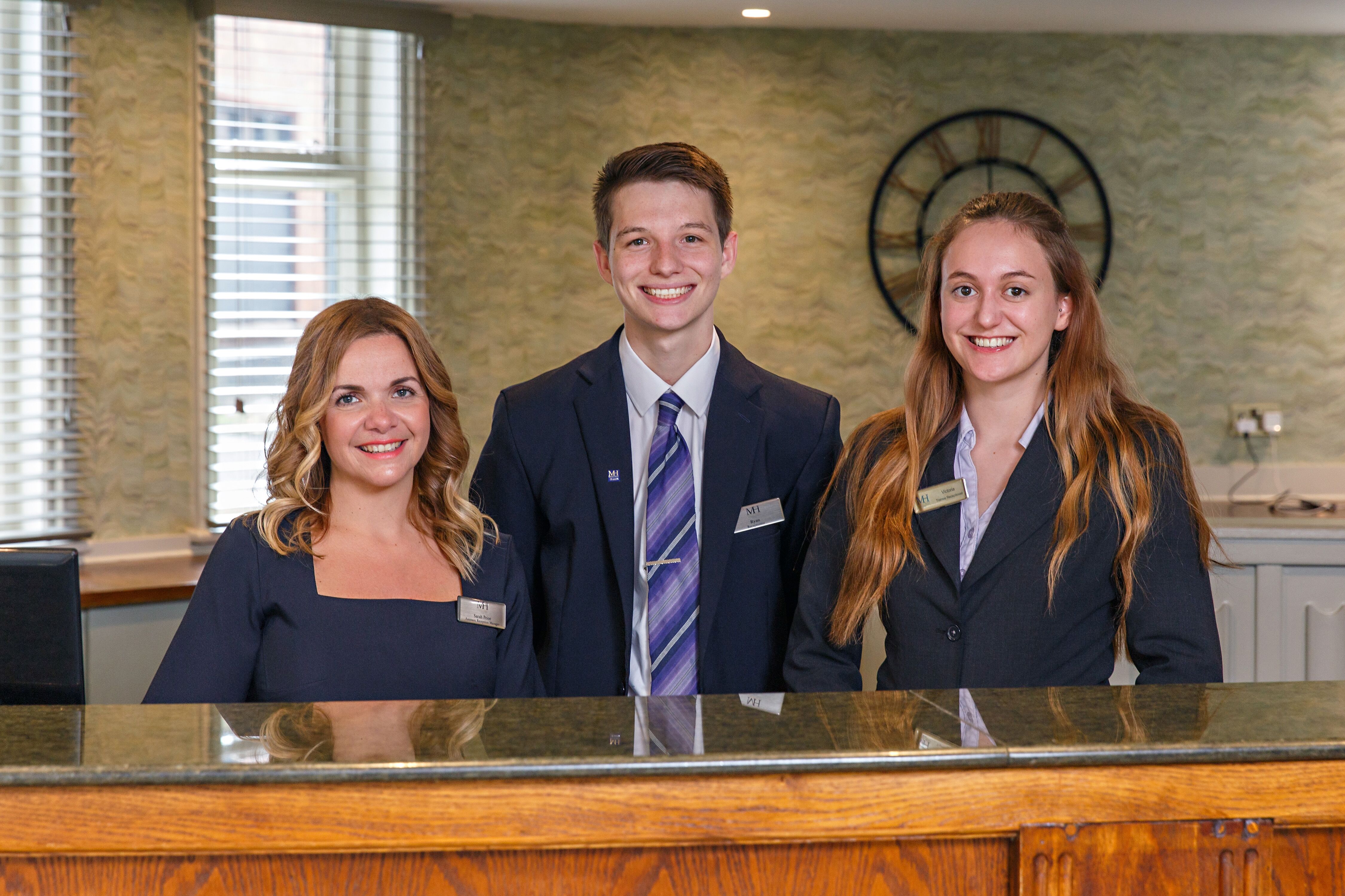 Ryan Fox, centre, with (L) Sarah Prior, Assistant Reception Manager and (R) Victoria, Trainee Receptionist, The Maids Head Hotel Ryan Fox, centre, with (L) Sarah Prior, Assistant Reception Manager and (R) Victoria, Trainee Receptionist, The Maids Head Hotel