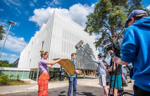 Film crew outside City College Norwich