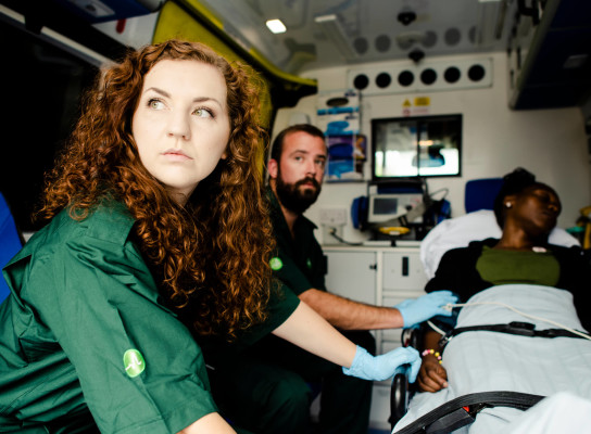 Paramedics in an ambulance