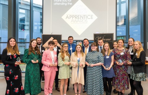 Students stand with their awards at the Apprenticeship Awards 2022