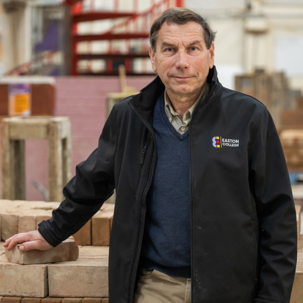 Brian Enefer in the bricklaying workshop at City College Norwich.