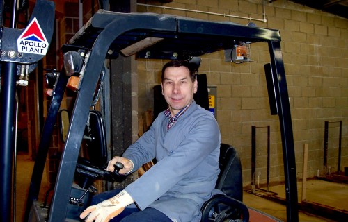 Brian driving a new forklift truck purchased for the construction department around 2002 pic City College Norwich