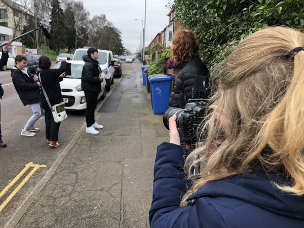 Media Learning Company students filming a short campaign drama about county lines for Norfolk County Council in 2020.