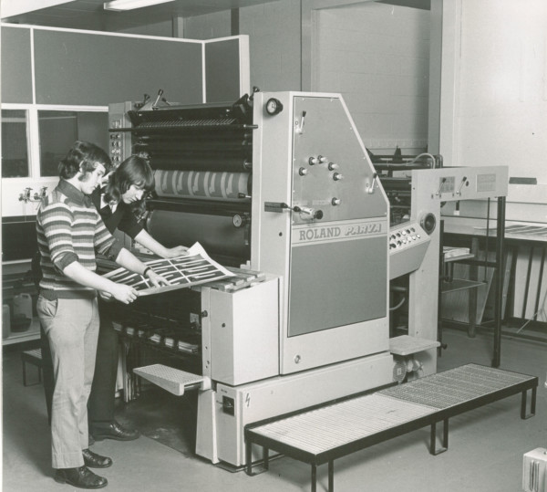 One of the college's printing workshops, circa 1973.