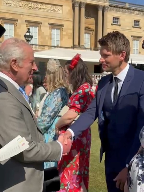 Tom Egleton meeting King Charles at the Buckingham Palace garden party.