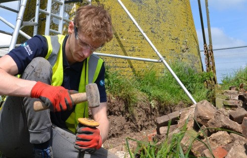 Broads Authority apprentice Brandon Jarvis working on the current restoration project at Highs Mill 5 PIC CITY COLLEGE NORWICH 2